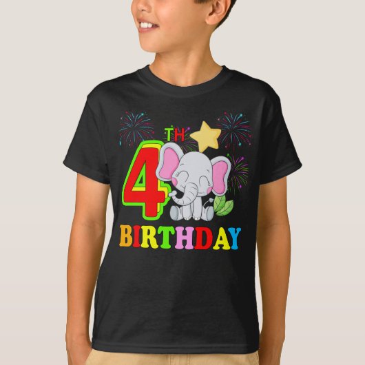 Happy 4th Birthday Boy Baby Olifant Kind - Vier T-shirt (Voorkant)