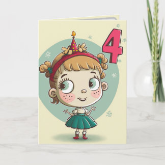 Happy 4th Birthday card for Girls Kaart