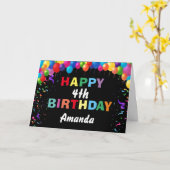 Happy 4th Birthday Colorful Balloons Black Kaart (Gele Bloem)