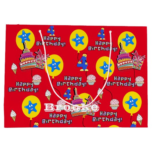 Happy 4th Birthday Gift Bag #4 Birthday Red Groot Cadeauzakje (Achterkant)