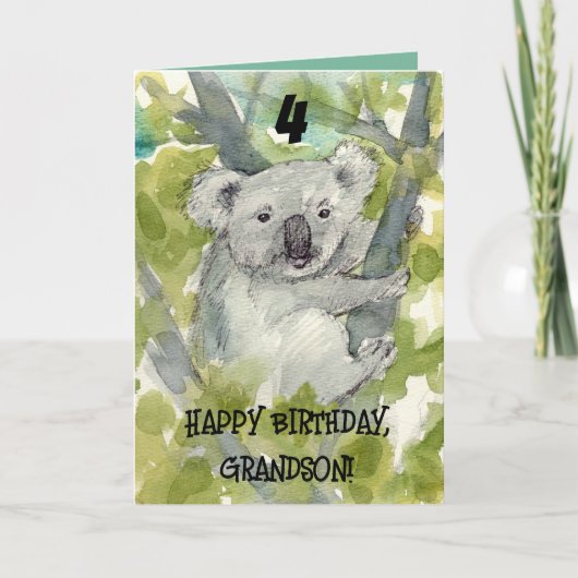 Happy 4th Birthday Grandson Koala Wildlife Kaart (Voorkant)