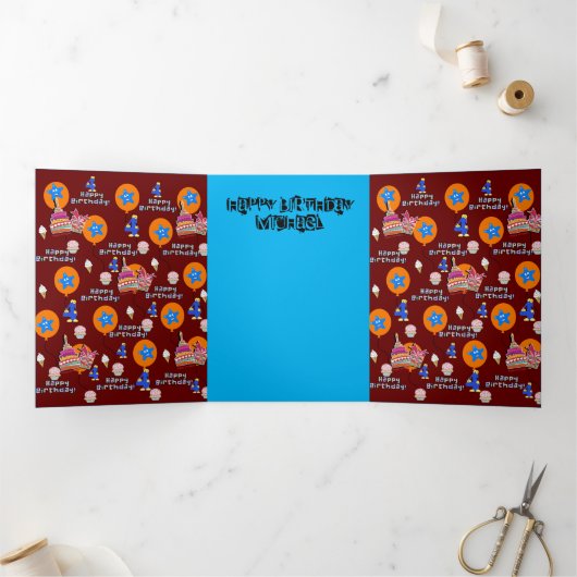 Happy 4th Birthday Kaart, #4 Birthday Dark Red Drieluik Kaart (Binnen)