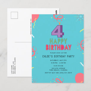Happy 4th Birthday Kinder Party Briefkaart