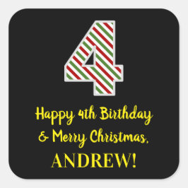 Happy 4th Birthday & Merry Kerstmis, aangepaste na Vierkante Sticker