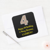 Happy 4th Birthday & Merry Kerstmis, aangepaste na Vierkante Sticker (Envelop)