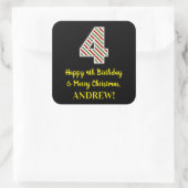 Happy 4th Birthday & Merry Kerstmis, aangepaste na Vierkante Sticker (Tas)