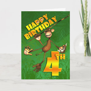 Happy 4th Birthday Monkey Banana Kaart