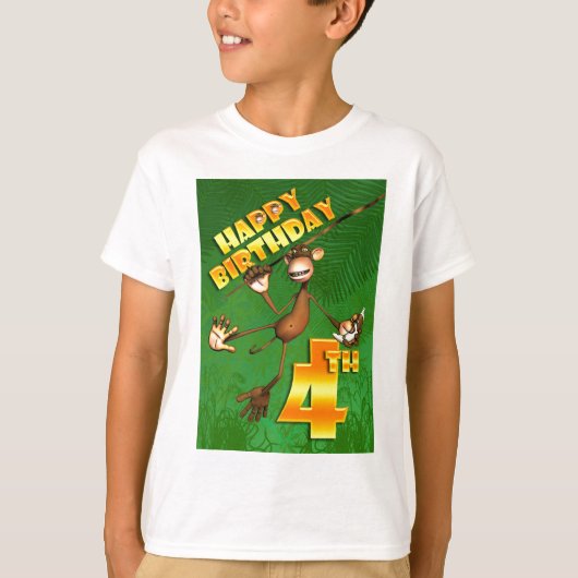 Happy 4th Birthday Monkey Banana T-shirt (Voorkant)