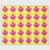 Happy 4th Birthday Pink Cupcakes Wrappapier Cadeaupapier (Vlak)