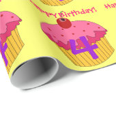 Happy 4th Birthday Pink Cupcakes Wrappapier Cadeaupapier (Rol Hoek)