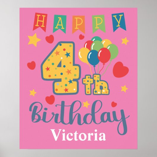 Happy 4th Birthday Poster (Voorkant)