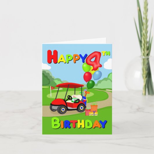 Happy 4th Birthday Red Boys Golf Kaart (Voorkant)