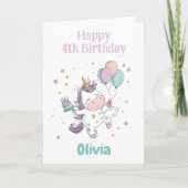 Happy 4th Birthday, Unicorn, Personalized Kaart (Voorkant)