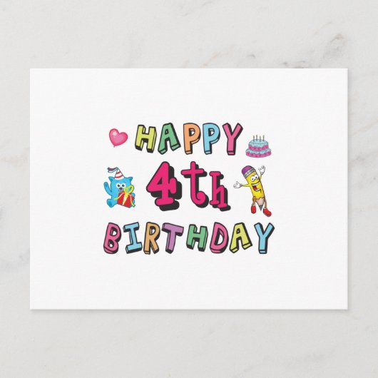 Happy 4th Birthday - wensen van vier jaar voor de Briefkaart (Voorkant)