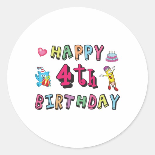 Happy 4th Birthday - wensen van vier jaar voor de  Ronde Sticker (Voorkant)