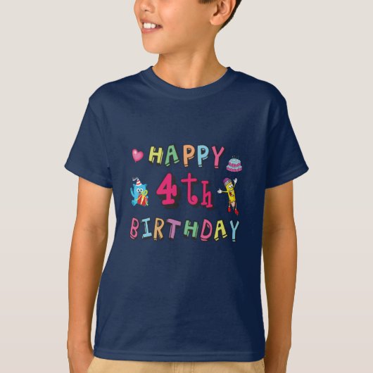 Happy 4th Birthday - wensen van vier jaar voor de  T-shirt (Voorkant)