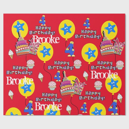 Happy 4th Birthday Wrapping Paper Balloons #4 Cadeaupapier (Vlak)