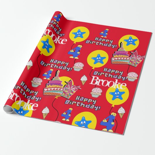Happy 4th Birthday Wrapping Paper Balloons #4 Cadeaupapier (Uitgerold)