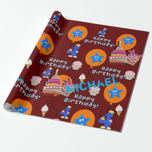 Happy 4th Birthday Wrapping Paper Balloons #4 Cadeaupapier (Uitgerold)
