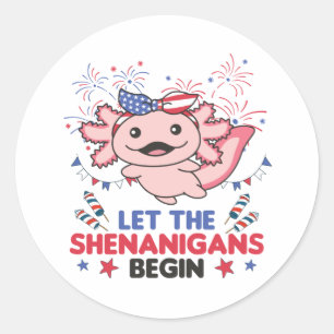 Happy 4th Cute Axolotl met Fireworks America Ronde Sticker