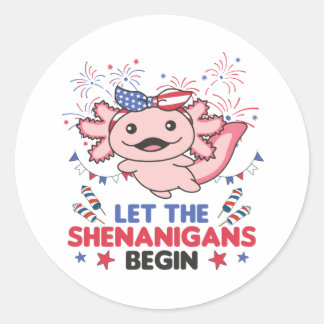 Happy 4th Cute Axolotl met Fireworks America Ronde Sticker