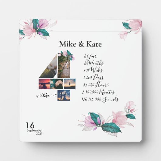 Happy 4th Jubileum, aangepaste fotocollage Fotoplaat (Voorkant)