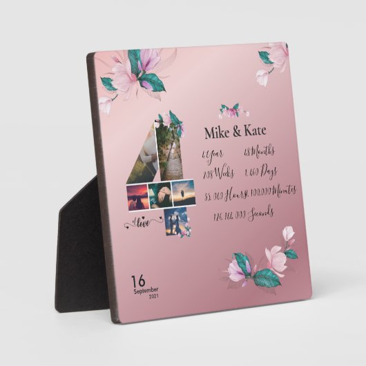 Happy 4th Jubileum, aangepaste fotocollage, graaf Fotoplaat (Voorkant)