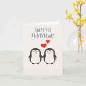 Happy 4th Jubileum - Cute Penguin Couple Card Kaart (Gele Bloem)
