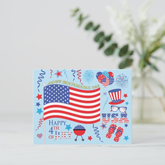 Happy 4th July Sterren en Strepen Graphics/blauw Briefkaart (Staand voorkant)