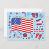 Happy 4th July Sterren en Strepen Graphics/blauw Briefkaart (Voorkant / Achterkant)