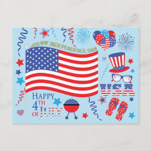 Happy 4th July Sterren en Strepen Graphics/blauw Briefkaart