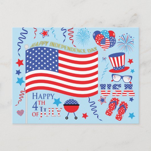 Happy 4th July Sterren en Strepen Graphics/blauw Briefkaart (Voorkant)