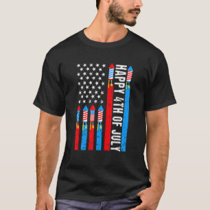 Happy 4th of Juli Amerikaanse Vlag Vuurwerk Patrio T-shirt