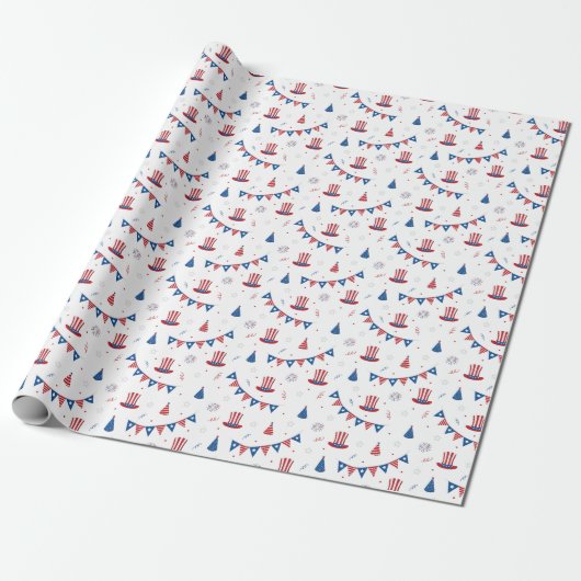 Happy 4th of Juli Cute Party Pattern Cadeaupapier (Uitgerold)