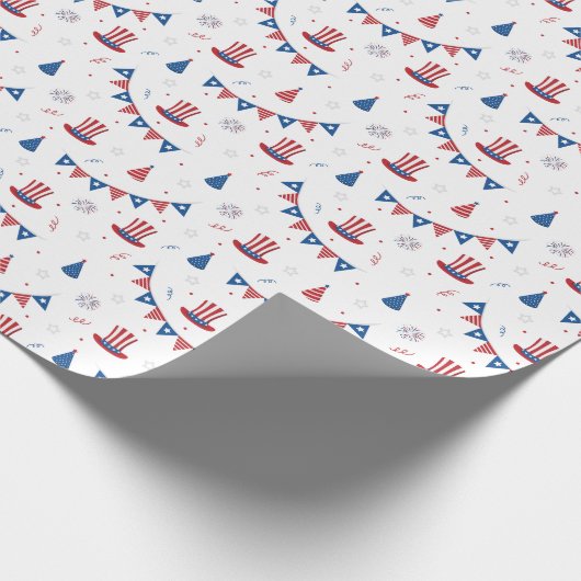Happy 4th of Juli Cute Party Pattern Cadeaupapier (Hoek)
