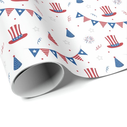 Happy 4th of Juli Cute Party Pattern Cadeaupapier (Rol Hoek)