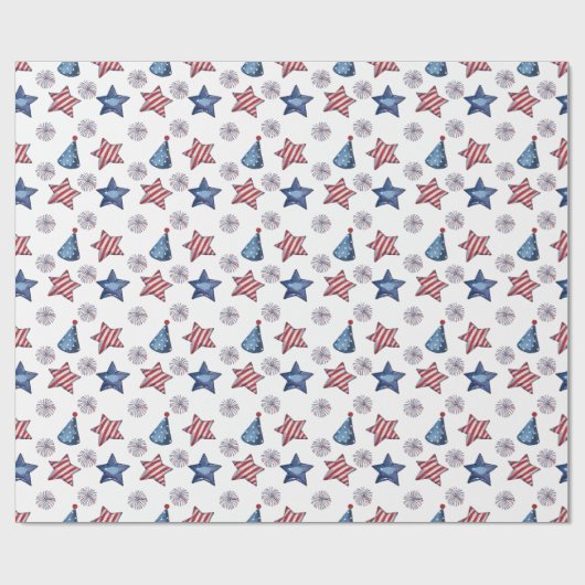 Happy 4th of Juli Cute Party Pattern Cadeaupapier (Vlak)