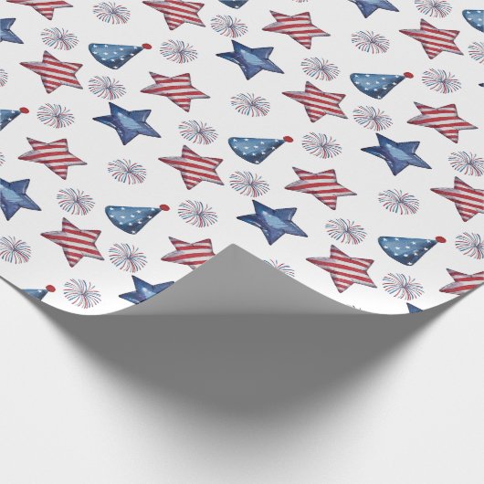 Happy 4th of Juli Cute Party Pattern Cadeaupapier (Hoek)