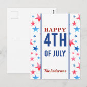 Happy 4th of Juli Patriotic Red Blue Stars America Briefkaart (Voorkant / Achterkant)