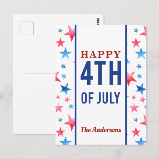 Happy 4th of Juli Patriotic Red Blue Stars America Briefkaart (Voorkant / Achterkant)