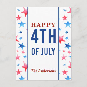 Happy 4th of Juli Patriotic Red Blue Stars America Briefkaart