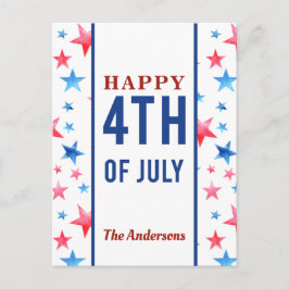 Happy 4th of Juli Patriotic Red Blue Stars America Briefkaart