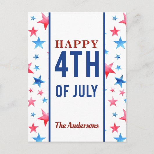 Happy 4th of Juli Patriotic Red Blue Stars America Briefkaart (Voorkant)