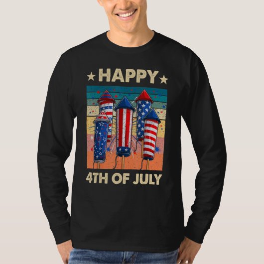 Happy 4th Of July American Flag Fireworks Patrioti T-shirt (Voorkant)