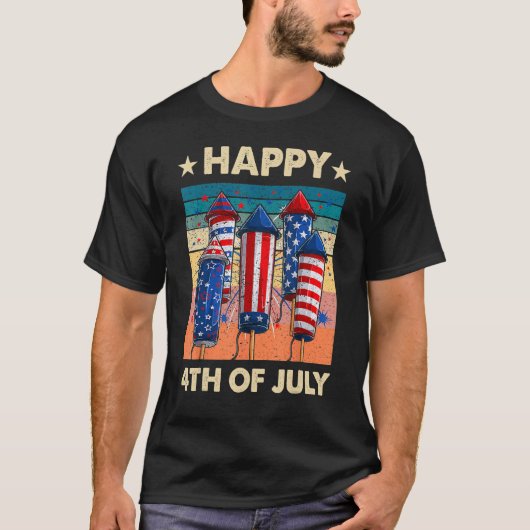 Happy 4th Of July American Flag Fireworks Patrioti T-shirt (Voorkant)