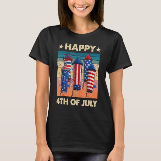 Happy 4th Of July American Flag Fireworks Patrioti T-shirt (Voorkant)