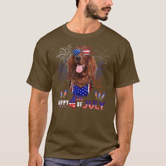 Happy 4th Of July American Flag Irish Setter T-shirt (Voorkant)