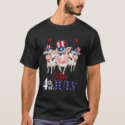 Happy 4th Of July American Flag Three Cute Cows Fi T-shirt (Voorkant)