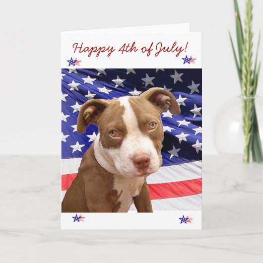 Happy 4th of July Amerikaanse Pitbull puppykaart Kaart (Voorkant)