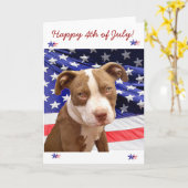 Happy 4th of July Amerikaanse Pitbull puppykaart Kaart (Gele Bloem)